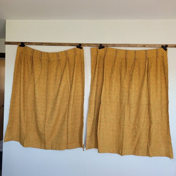 VTG JC PENNEY FASHION MANOR Pinch Pleats Curtains  Orange, Yellow & Green Woven - Picture 1 of 2